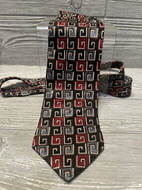 Vintage Paul Rodon Couture Men’s Necktie Black Red Blue Geometric 100% Silk USA